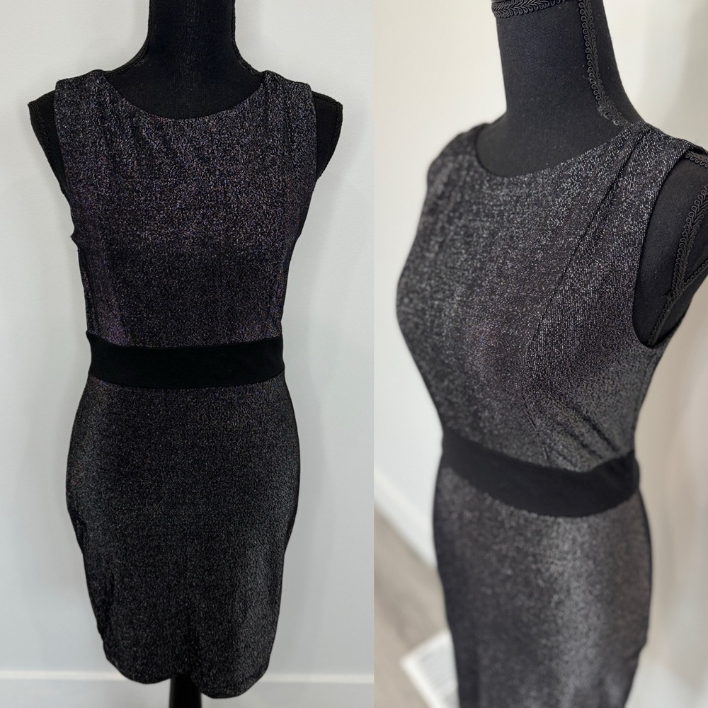XXI Black Sleeveless Shimmer Sparkle Bodycon Midi Dress (Small)